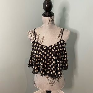 Sans Souci Black Crop Top with Daisies, M